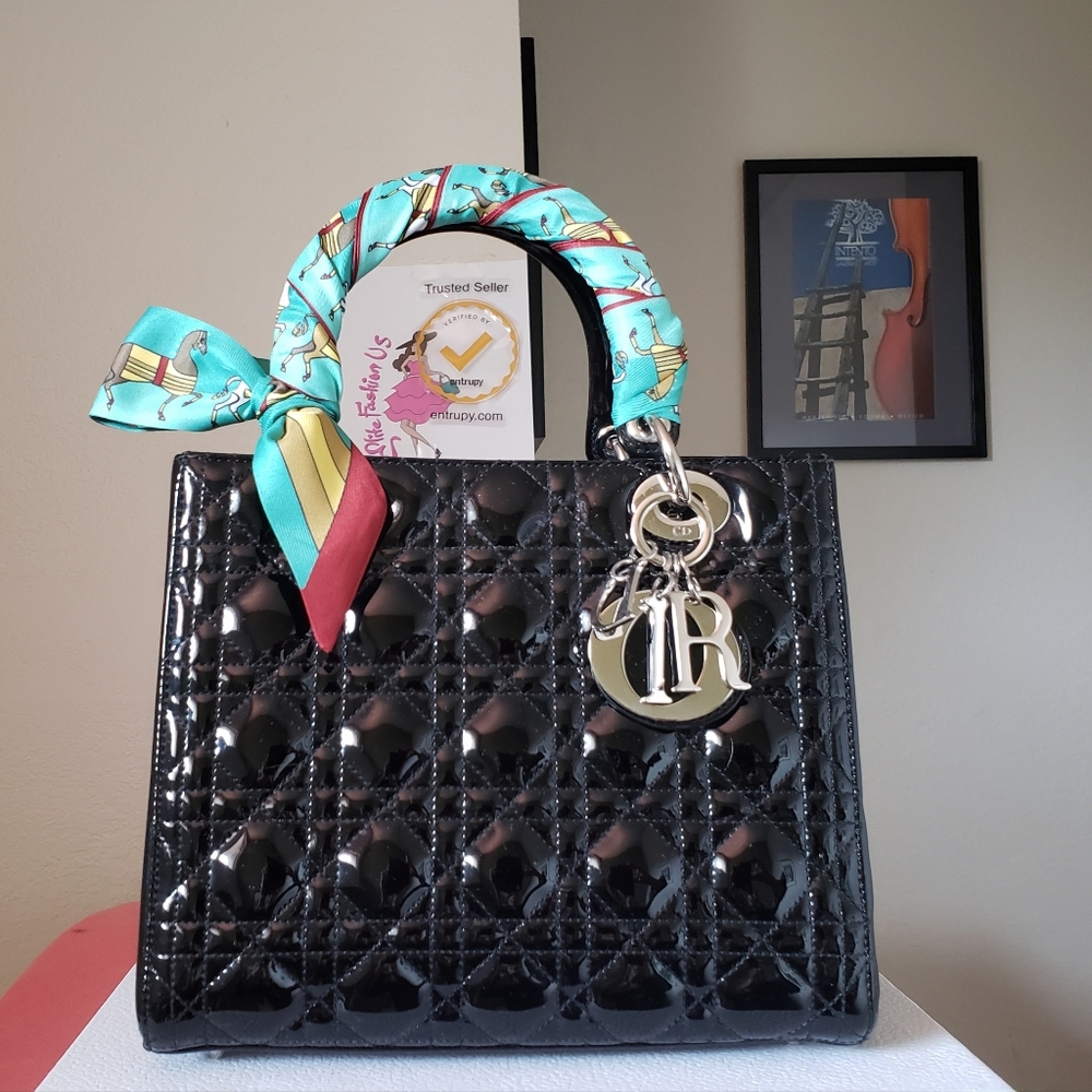 *SOLD* Lady Dior black patent silver hw medium bag
